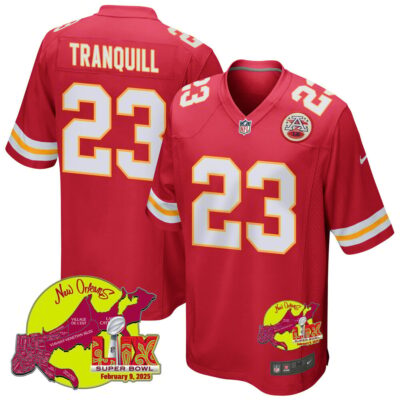 Drue Tranquill 23 Kansas City Chiefs Super Bowl LIX New Orleans Patch Game Men Jersey - Red