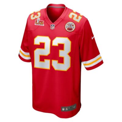 Alternative view of Drue Tranquill #23 Kansas City Chiefs Super Bowl LIX Youth Jersey - Red