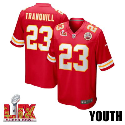 Drue Tranquill #23 Kansas City Chiefs Super Bowl LIX Youth Jersey - Red
