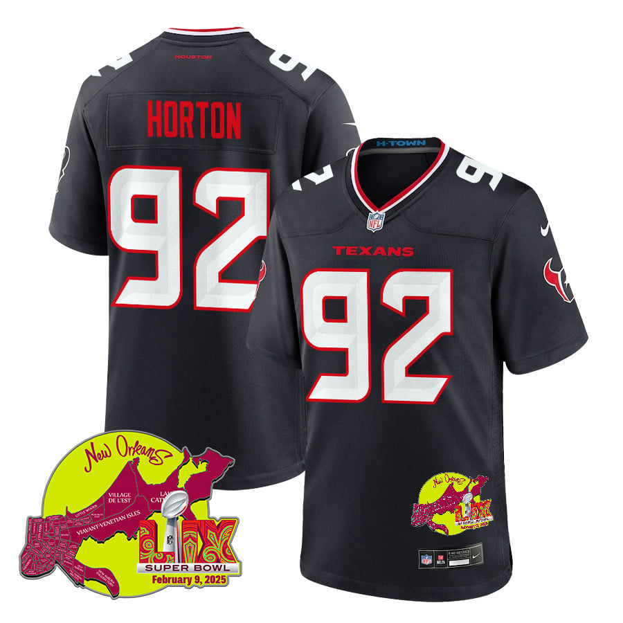 Dylan Horton 92 Houston Texans Super Bowl LIX New Orleans Patch Game Men Jersey - Navy