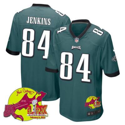 E.J. Jenkins 84 Philadelphia Eagles Super Bowl LIX New Orleans Patch Game Men Jersey - Midnight Green