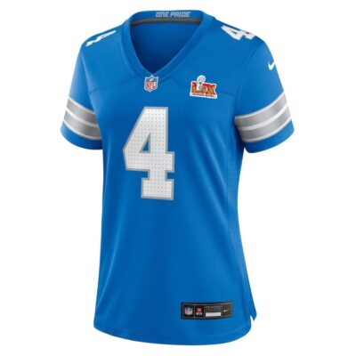 Alternative view of Emmanuel Moseley #4 Detroit Lions Super Bowl LIX Women's Jersey - Blue