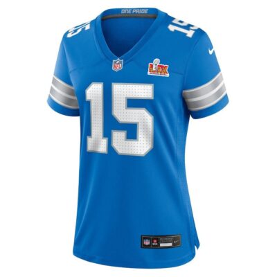 Alternative view of Ennis Rakestraw Jr. #15 Detroit Lions Super Bowl LIX Women's Jersey - Blue