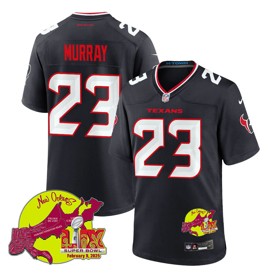 Eric Murray 23 Houston Texans Super Bowl LIX New Orleans Patch Game Men Jersey - Navy