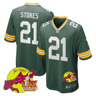 Eric Stokes 21 Green Bay Packers Super Bowl LIX New Orleans Patch Game Men Jersey - Green