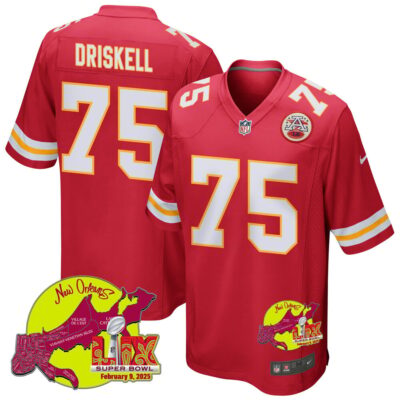 Ethan Driskell 75 Kansas City Chiefs Super Bowl LIX New Orleans Patch Game Men Jersey - Red