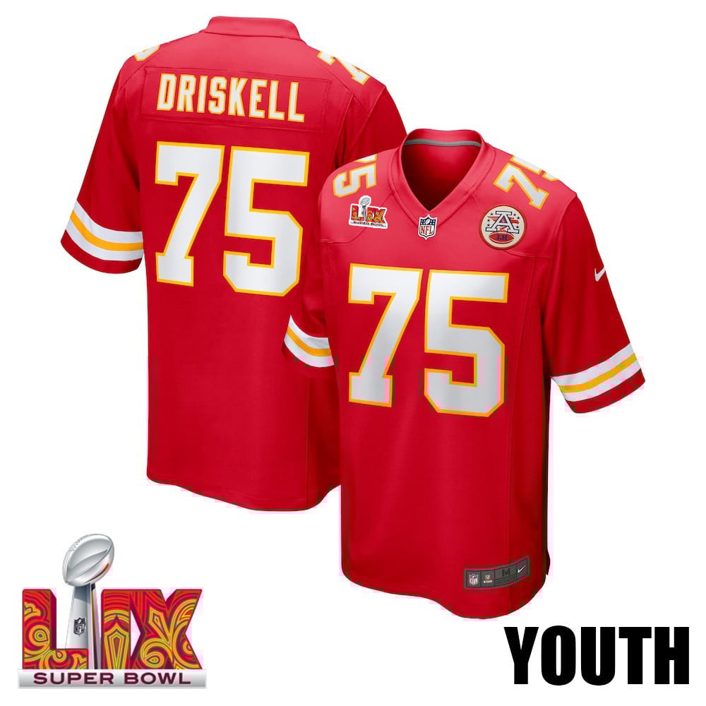Ethan Driskell #75 Kansas City Chiefs Super Bowl LIX Youth Jersey - Red