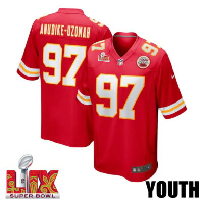 Felix Anudike-Uzomah #97 Kansas City Chiefs Super Bowl LIX Youth Jersey - Red