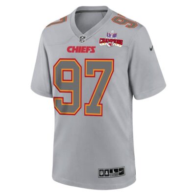 Alternative view of Felix Anudike-Uzomah 97 Kansas City Chiefs Super Bowl LVIII Champions 4 Stars Patch Atmosphere Fashion Game Men Jersey - Gray