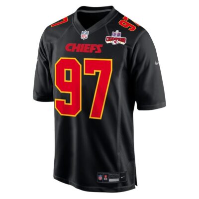 Alternative view of Felix Anudike-Uzomah 97 Kansas City Chiefs Super Bowl LVIII Champions 4 Stars Patch Fashion Game Men Jersey - Carbon Black