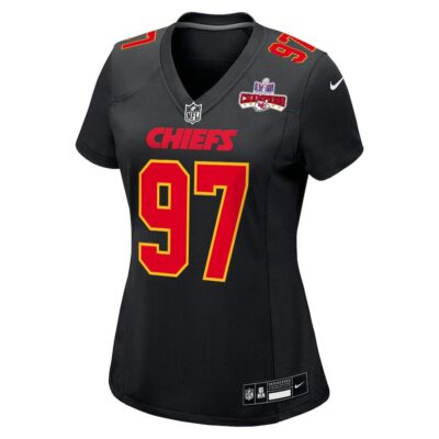 Alternative view of Felix Anudike-Uzomah 97 Kansas City Chiefs Super Bowl LVIII Champions 4 Stars Patch Fashion Game Women Jersey - Carbon Black