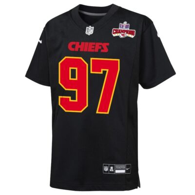 Alternative view of Felix Anudike-Uzomah 97 Kansas City Chiefs Super Bowl LVIII Champions 4 Stars Patch Fashion Game Youth Jersey - Carbon Black