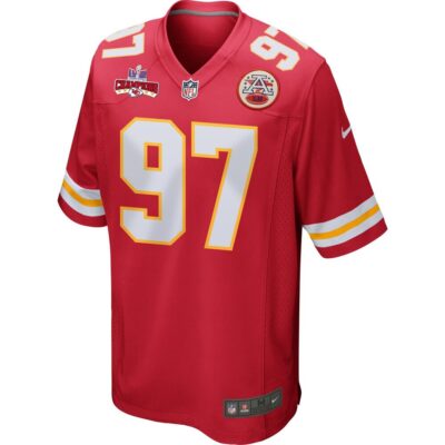 Alternative view of Felix Anudike-Uzomah 97 Kansas City Chiefs Super Bowl LVIII Champions 4 Stars Patch Game Men Jersey - Red