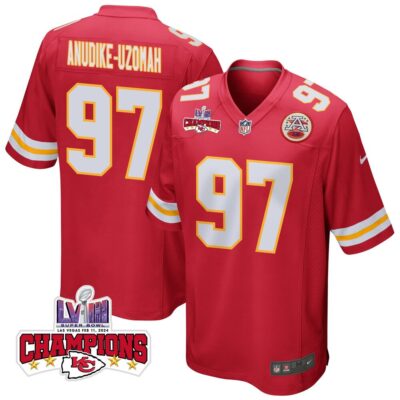 Felix Anudike-Uzomah 97 Kansas City Chiefs Super Bowl LVIII Champions 4 Stars Patch Game Men Jersey - Red