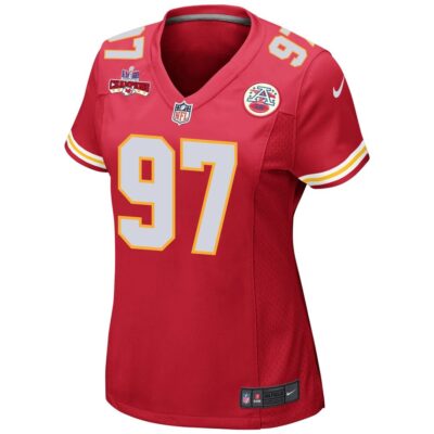 Alternative view of Felix Anudike-Uzomah 97 Kansas City Chiefs Super Bowl LVIII Champions 4 Stars Patch Game Women Jersey - Red