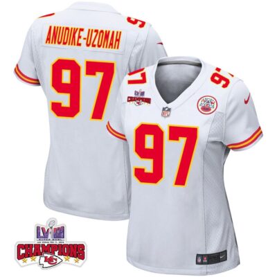 Felix Anudike-Uzomah 97 Kansas City Chiefs Super Bowl LVIII Champions 4 Stars Patch Game Women Jersey - White