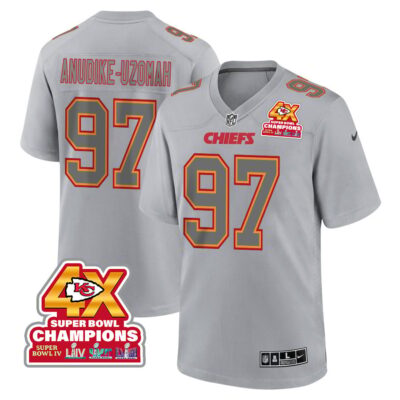 Felix Anudike-Uzomah 97 Kansas City Chiefs Super Bowl LVIII Champions 4X Atmosphere Fashion Game Men Jersey - Gray