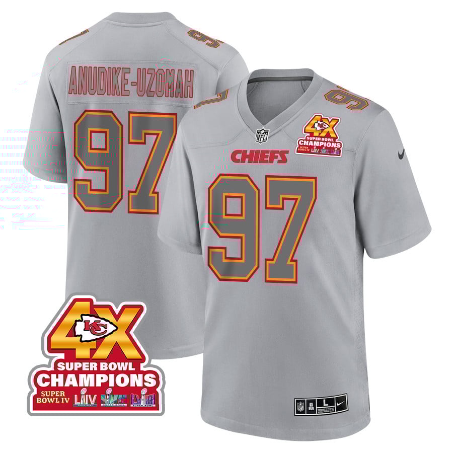 Felix Anudike-Uzomah 97 Kansas City Chiefs Super Bowl LVIII Champions 4X Atmosphere Fashion Game Men Jersey - Gray