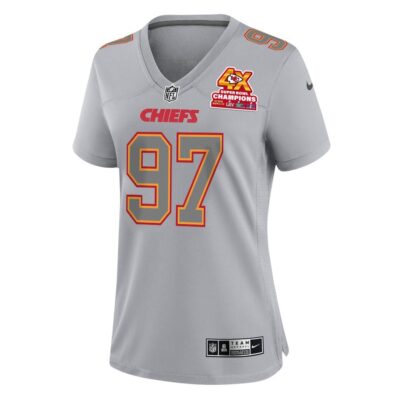 Alternative view of Felix Anudike-Uzomah 97 Kansas City Chiefs Super Bowl LVIII Champions 4X Atmosphere Fashion Game Women Jersey - Gray