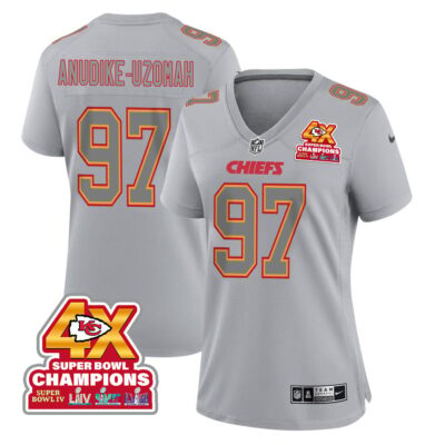 Felix Anudike-Uzomah 97 Kansas City Chiefs Super Bowl LVIII Champions 4X Atmosphere Fashion Game Women Jersey - Gray