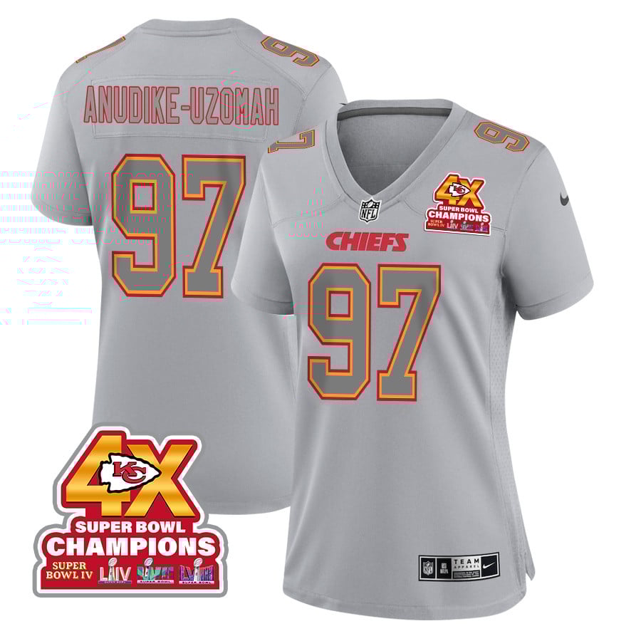 Felix Anudike-Uzomah 97 Kansas City Chiefs Super Bowl LVIII Champions 4X Atmosphere Fashion Game Women Jersey - Gray