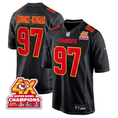 Felix Anudike-Uzomah 97 Kansas City Chiefs Super Bowl LVIII Champions 4X Fashion Game Men Jersey - Carbon Black