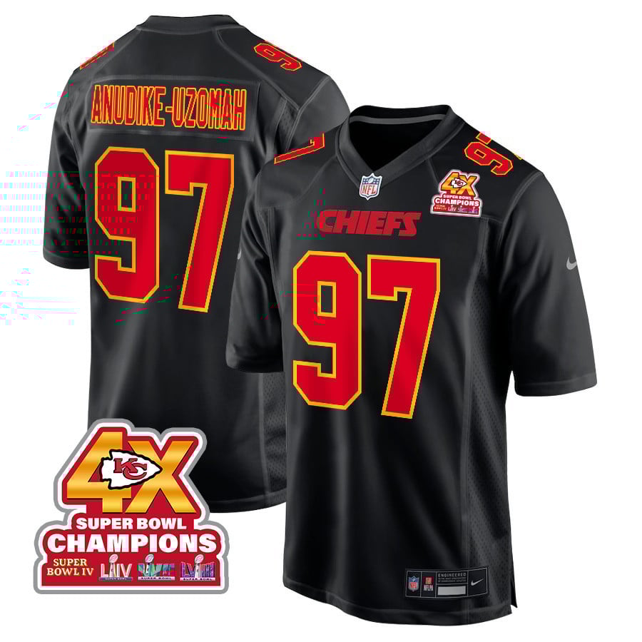 Felix Anudike-Uzomah 97 Kansas City Chiefs Super Bowl LVIII Champions 4X Fashion Game Men Jersey - Carbon Black
