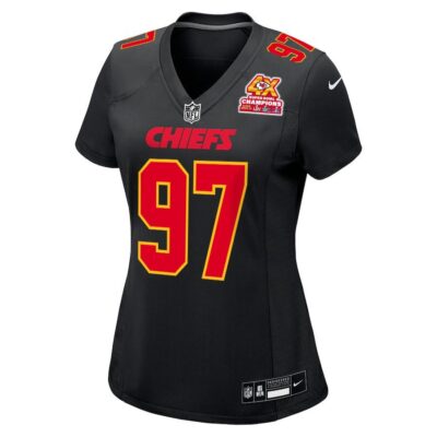 Alternative view of Felix Anudike-Uzomah 97 Kansas City Chiefs Super Bowl LVIII Champions 4X Fashion Game Women Jersey - Carbon Black