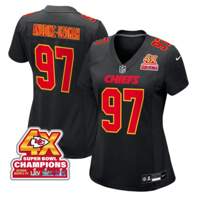 Felix Anudike-Uzomah 97 Kansas City Chiefs Super Bowl LVIII Champions 4X Fashion Game Women Jersey - Carbon Black