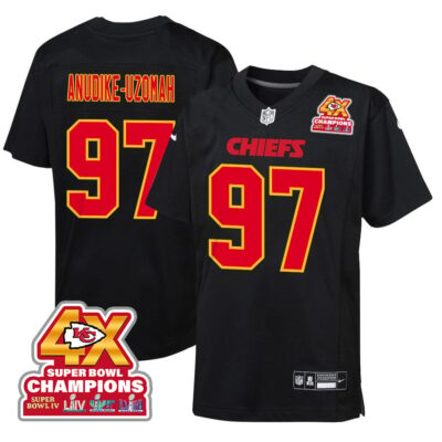 Felix Anudike-Uzomah 97 Kansas City Chiefs Super Bowl LVIII Champions 4X Fashion Game Youth Jersey - Carbon Black