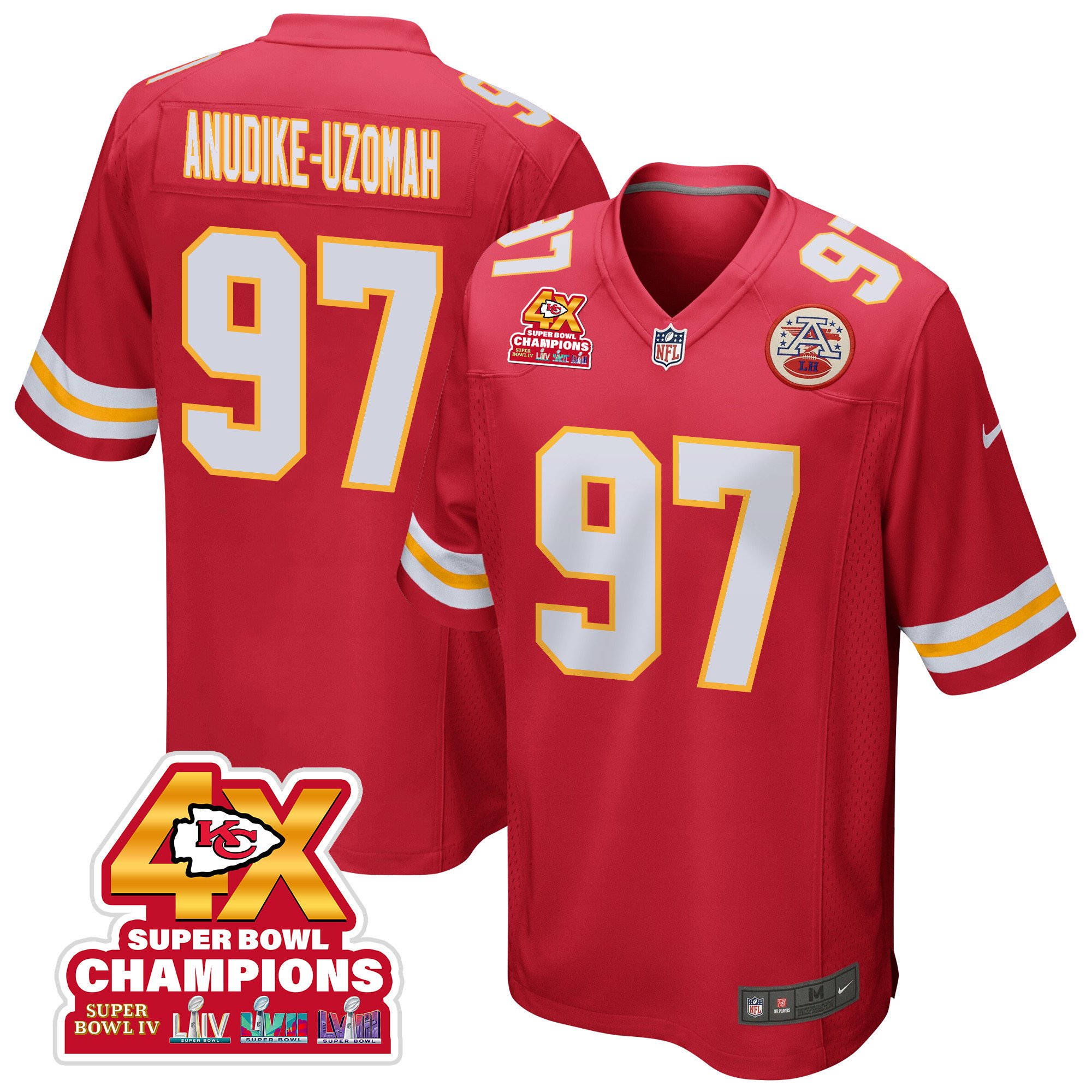Felix Anudike-Uzomah 97 Kansas City Chiefs Super Bowl LVIII Champions 4X Game Men Jersey - Red