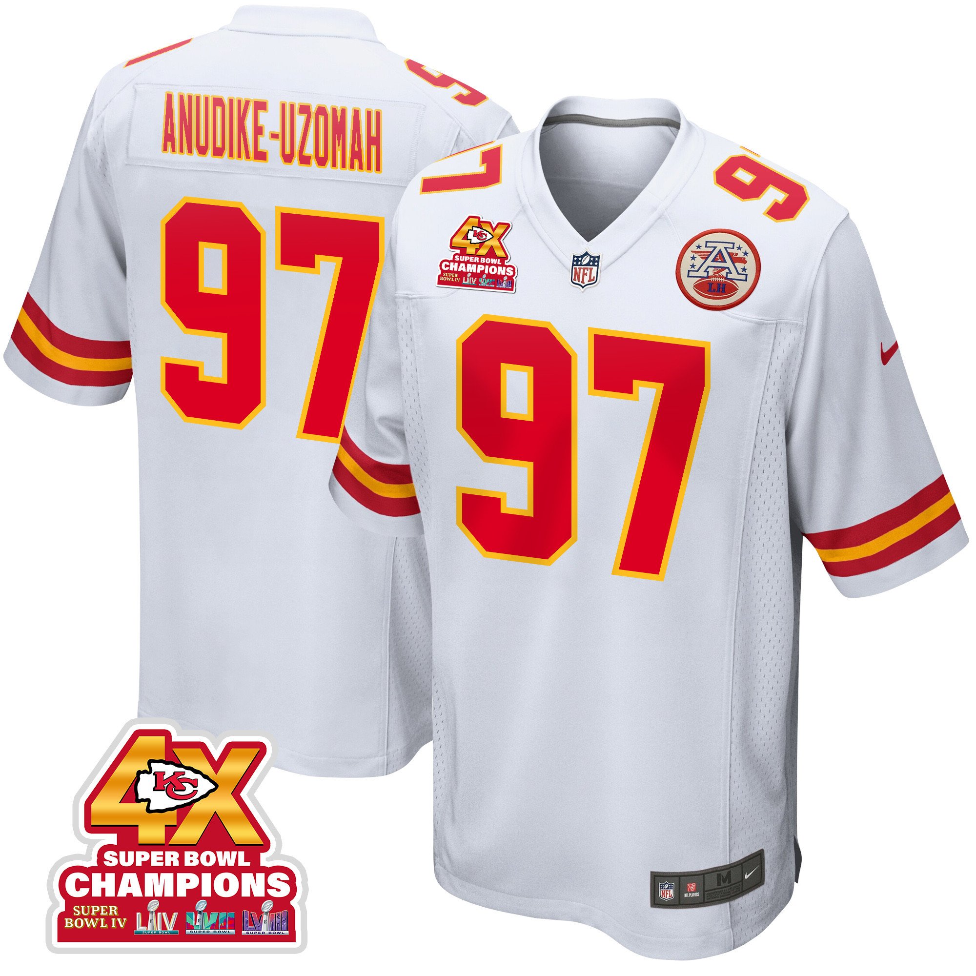 Felix Anudike-Uzomah 97 Kansas City Chiefs Super Bowl LVIII Champions 4X Game Men Jersey - White
