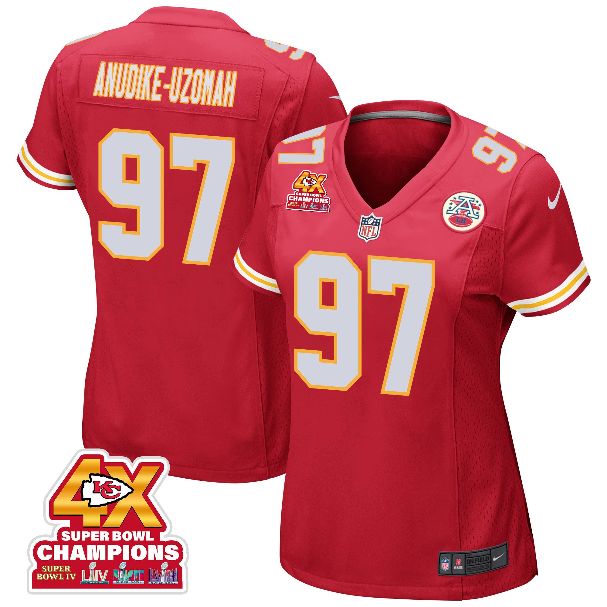 Felix Anudike-Uzomah 97 Kansas City Chiefs Super Bowl LVIII Champions 4X Game Women Jersey - Red