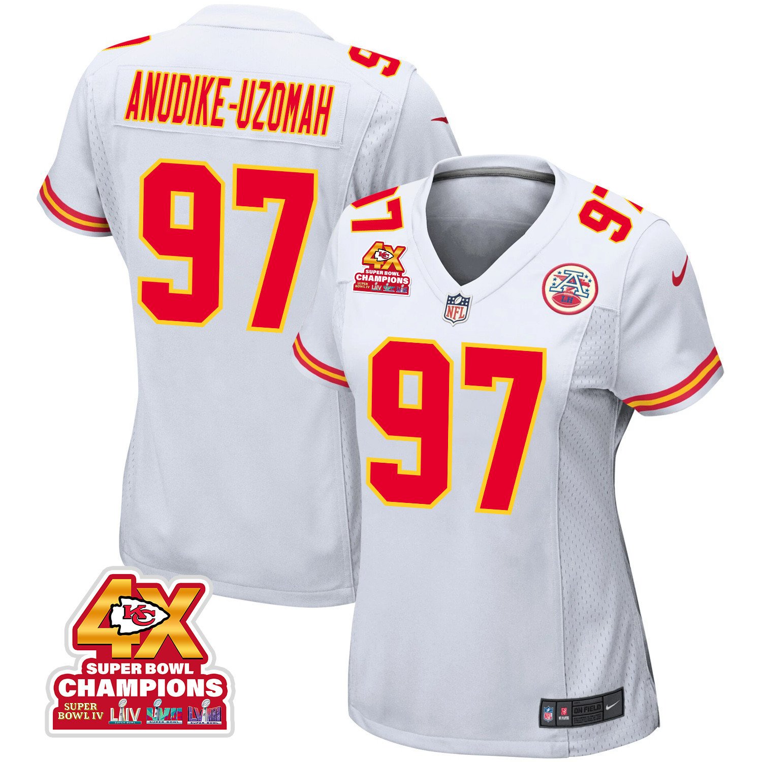 Felix Anudike-Uzomah 97 Kansas City Chiefs Super Bowl LVIII Champions 4X Game Women Jersey - White
