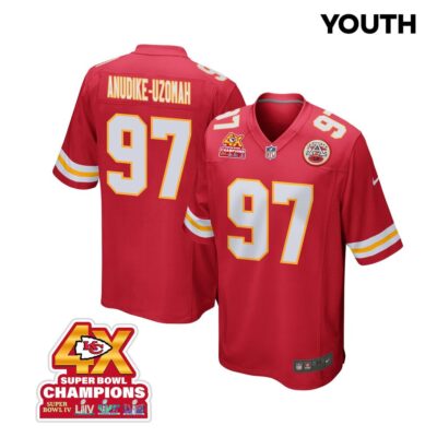 Felix Anudike-Uzomah 97 Kansas City Chiefs Super Bowl LVIII Champions 4X Game Youth Jersey - Red