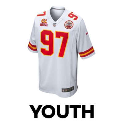 Alternative view of Felix Anudike-Uzomah 97 Kansas City Chiefs Super Bowl LVIII Champions 4X Game Youth Jersey - White