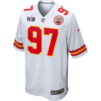 Alternative view of Felix Anudike-Uzomah 97 Kansas City Chiefs Super Bowl LVIII Patch Game Men Jersey - White