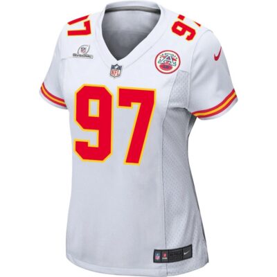 Alternative view of Felix Anudike-Uzomah 97 Kansas City Chiefs Super Bowl LVIII Patch Game Women Jersey - White