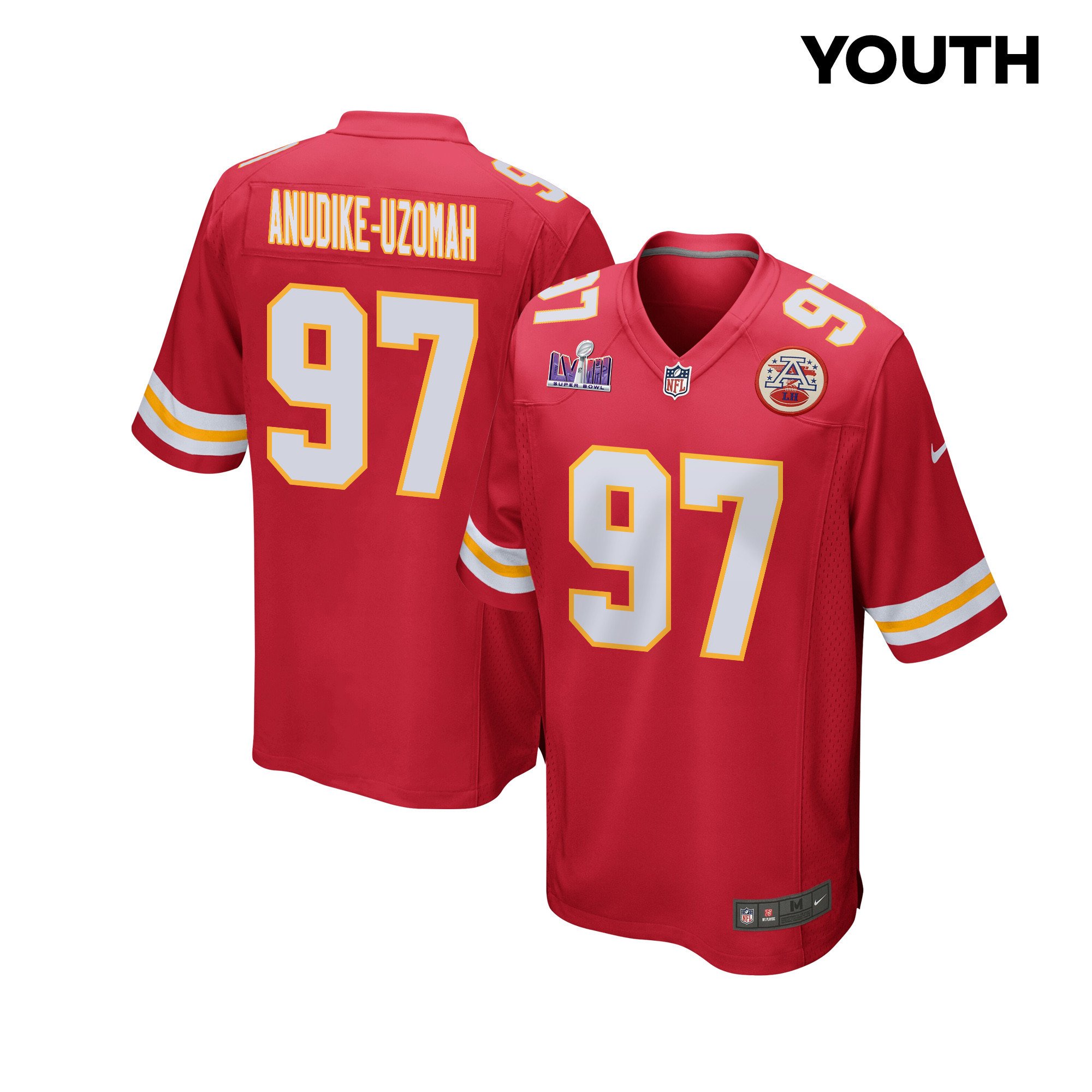 Felix Anudike-Uzomah 97 Kansas City Chiefs Super Bowl LVIII Patch Game Youth Jersey - Red
