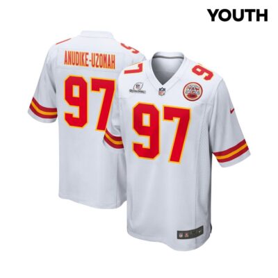 Felix Anudike-Uzomah 97 Kansas City Chiefs Super Bowl LVIII Patch Game Youth Jersey - White