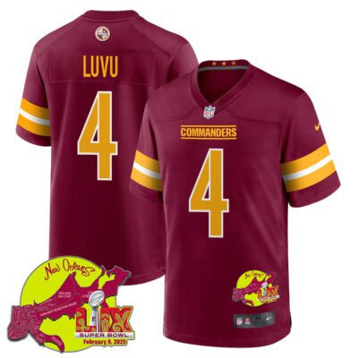 Frankie Luvu 4 Washington Commanders Super Bowl LIX New Orleans Patch Game Men Jersey - Burgundy