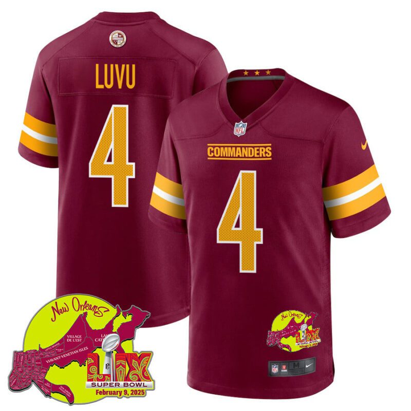 Frankie Luvu 4 Washington Commanders Super Bowl LIX New Orleans Patch Game Men Jersey - Burgundy