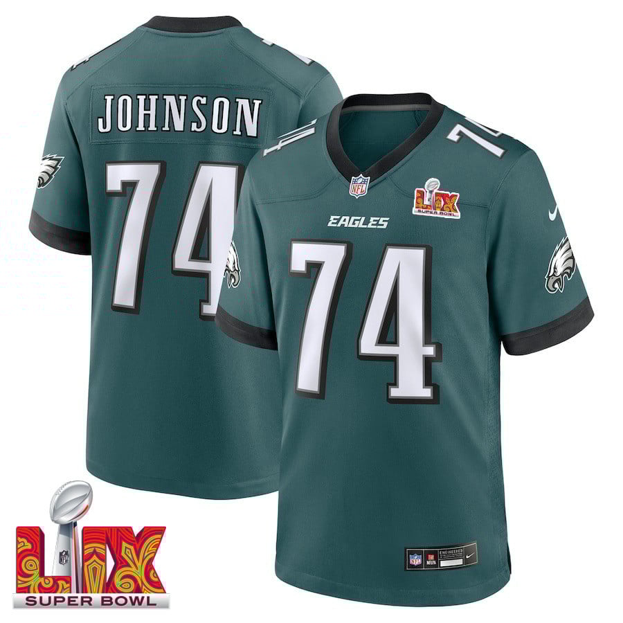 Fred Johnson #74 Philadelphia Eagles Super Bowl LIX Jersey - Men's - Midnight Green