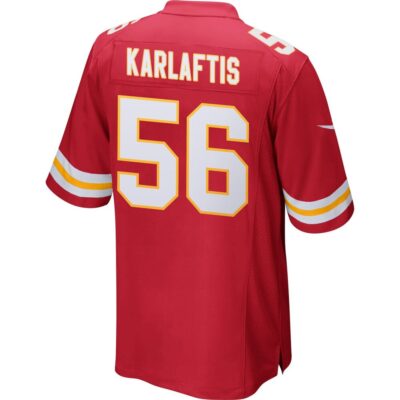 Alternative view of George Karlaftis 56 Kansas City Chiefs Super Bowl LIX New Orleans Patch Game Men Jersey - Red