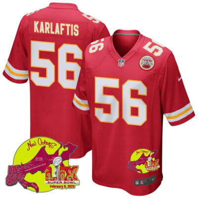 George Karlaftis 56 Kansas City Chiefs Super Bowl LIX New Orleans Patch Game Men Jersey - Red