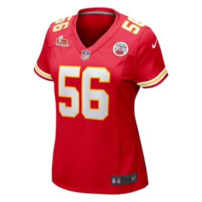 Alternative view of George Karlaftis #56 Kansas City Chiefs Super Bowl LIX Women's Jersey - Red