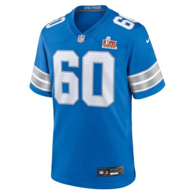 Alternative view of Graham Glasgow #60 Detroit Lions Super Bowl LIX Jersey - Men's - Blue