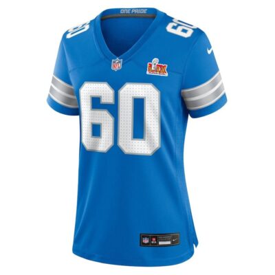 Alternative view of Graham Glasgow #60 Detroit Lions Super Bowl LIX Women's Jersey - Blue
