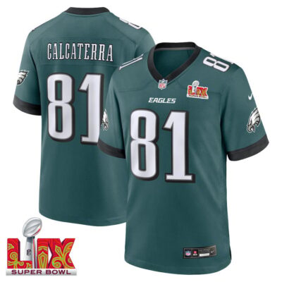 Grant Calcaterra #81 Philadelphia Eagles Super Bowl LIX Jersey - Men's - Midnight Green