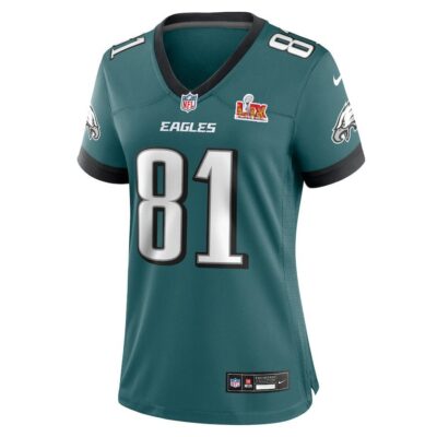 Alternative view of Grant Calcaterra #81 Philadelphia Eagles Super Bowl LIX Women's Jersey - Midnight Green